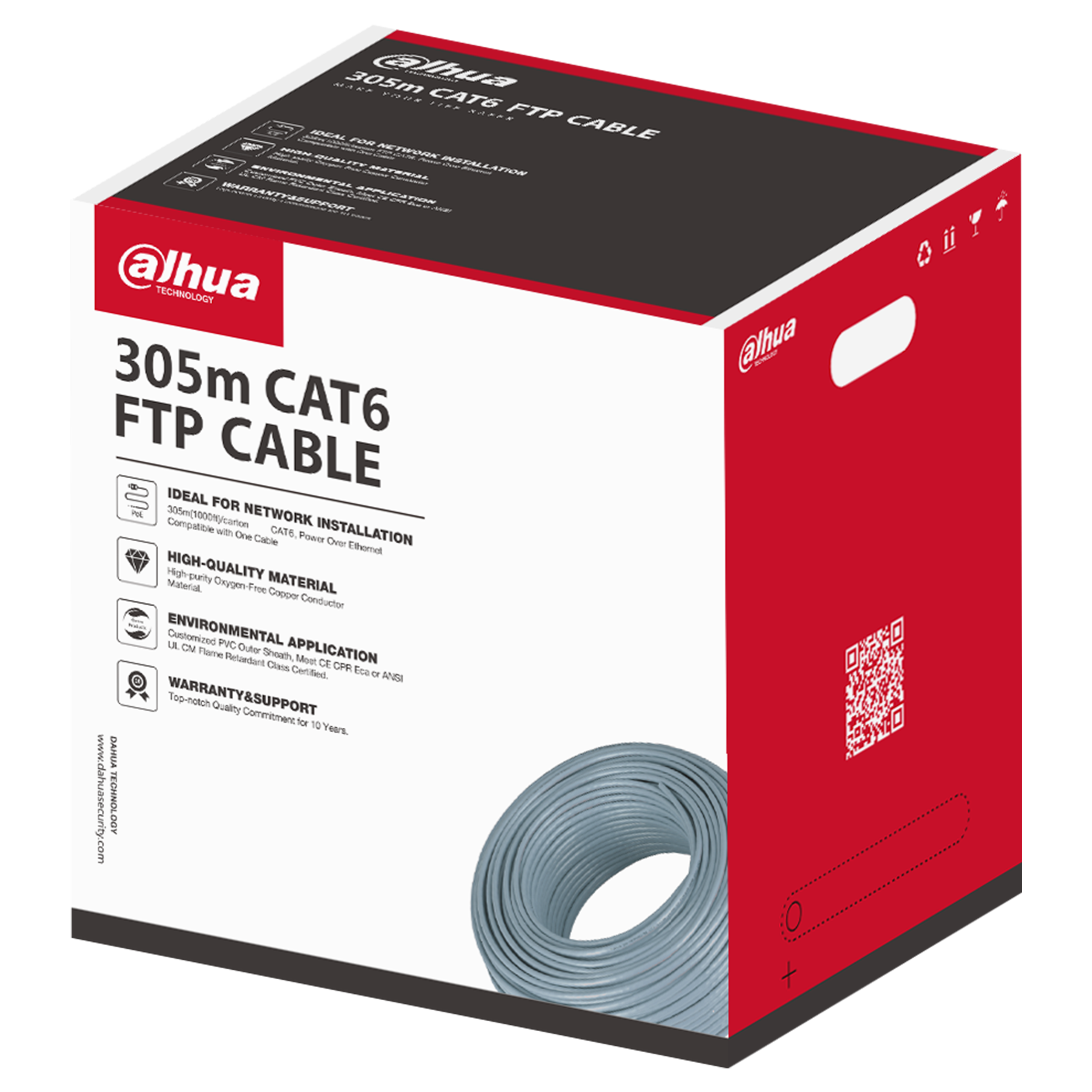 CABLE  DAHUA CAT 6E INTERIOR CHAQUETA BLANCO  100% 305 METROS